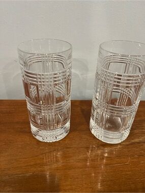 Set Of Two RALPH LAUREN Glen Plaid Fine Crystal High Ball Glass